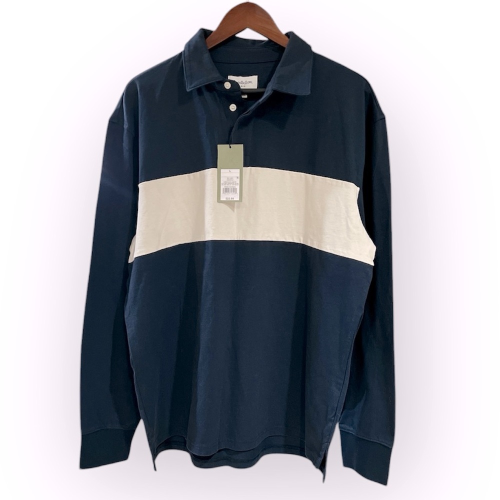 Goodfellow & Co Blue and White Polo Shirt L